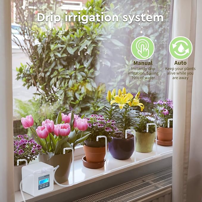 Upgraded DIY Automatic Drip Irrigation Kit 15 Potted Houseplants Support Indoor Watering System for Plants with Digital Programmable Water Timer