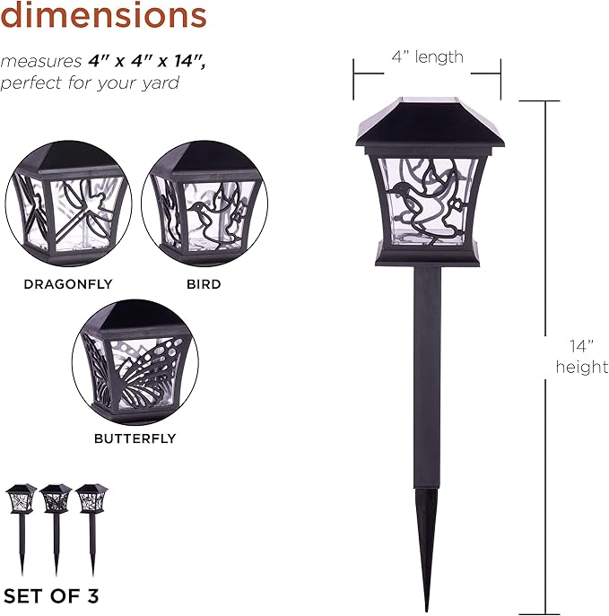 Alpine Corporation Solar-Powered Nature Inspired Pathway Lights 3-Piece