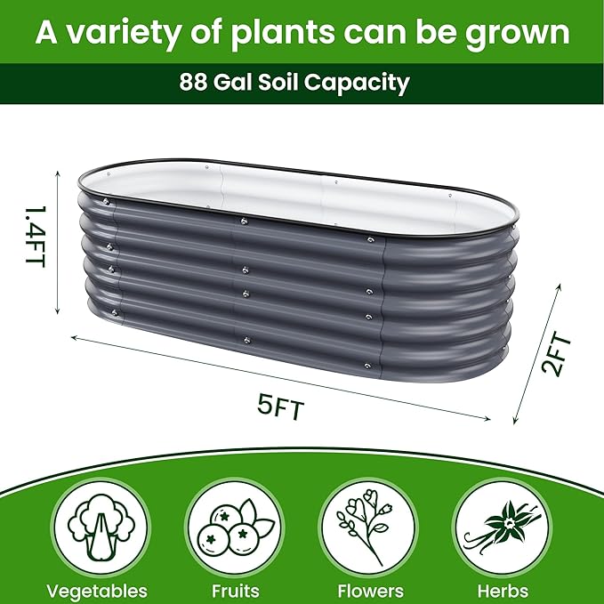 Raised Garden Bed 5x2x1.4 Ft Planter Box for Outdoor - Zinc-Aluminum-Magnesium Stainless Steel Durable Metal Garden Beds Kit for Vegetables Flowers Herbs and Succulents (Deep Grey)