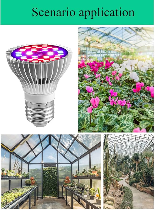 30W Full Spectrum Led Plant Grow Light Bulb E26 Plant Lights LED Plant Light Bulb for Indoor Plants Vegetables Hydroponics Indoor Garden Greenhouse and Organic Soil E26/E27 Base 4-Pack