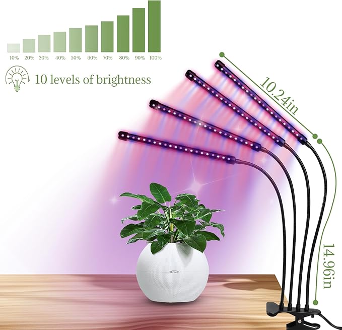 Grow Lights for Indoor Plants - Red &amp Blue Spectrum LED Plant Light with Auto 3/9/12H Timer 10 Dimmable Levels &amp Sturdy Gooseneck - Ideal for Herbs Succulents Houseplants in Home/Office (1
