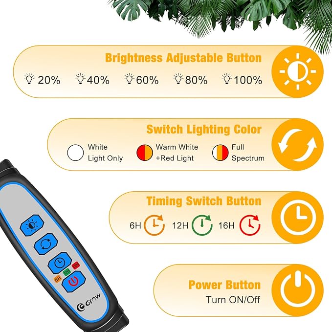 Wolezek Grow Lights for Indoor Plants Full Spectrum 100 LEDs Plant Lights for Indoor Growing with Adjustable Stand 5-Head Plant Grow Lamp with Auto 6/12/16H Timer Ideal for Large &amp Tall Plants