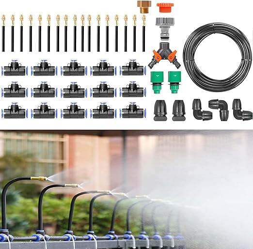 Automatic Drip Irrigation Kit Patio Misting Plant Irrigation Water Equipment Bendable Drip Garden Watering System Full Coverage Smart Timer 1Sec - 300 Min for Garden Watering 30m