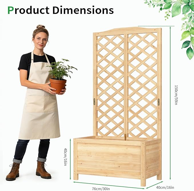SUNYRISY Raised Garden Bed with Trellis for Climbing Plant Outdoor 59x30x16 Wooden Vertical Planter Box with Privacy Screen for Gardening Vine Flowers Vegetables