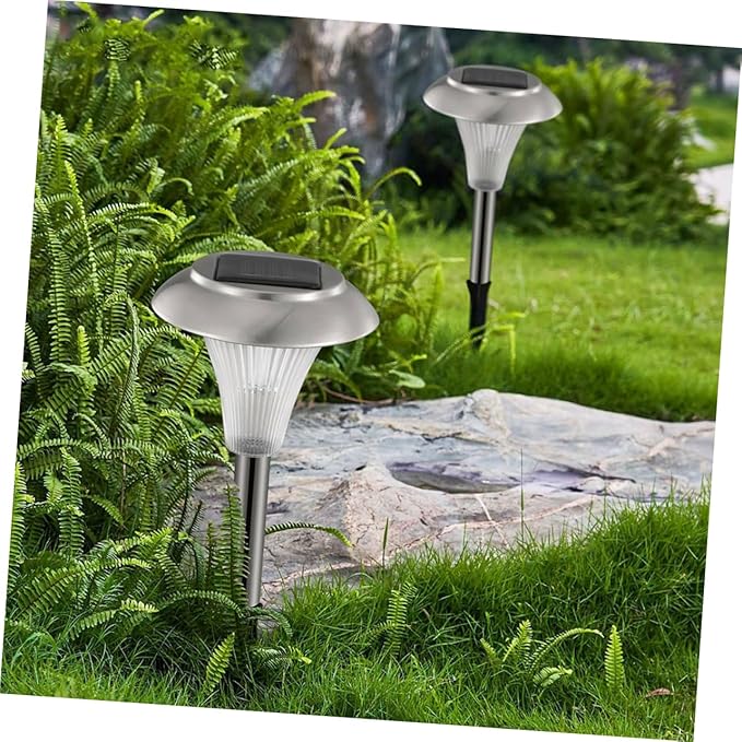 Toyvian 4pcs Led Solar Garden Lights Stainless Steel Lawn Lamp Landscape Lights for Outdoor Decor Easy Install