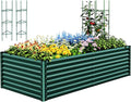 Quictent Galvanized Raised Garden Bed 8x4x2 Ft Tall Metal Planter Box for Vegetables Outdoor Bottomless for Backyard 2 Tomato Cages Included 22.04 Deep (Green)