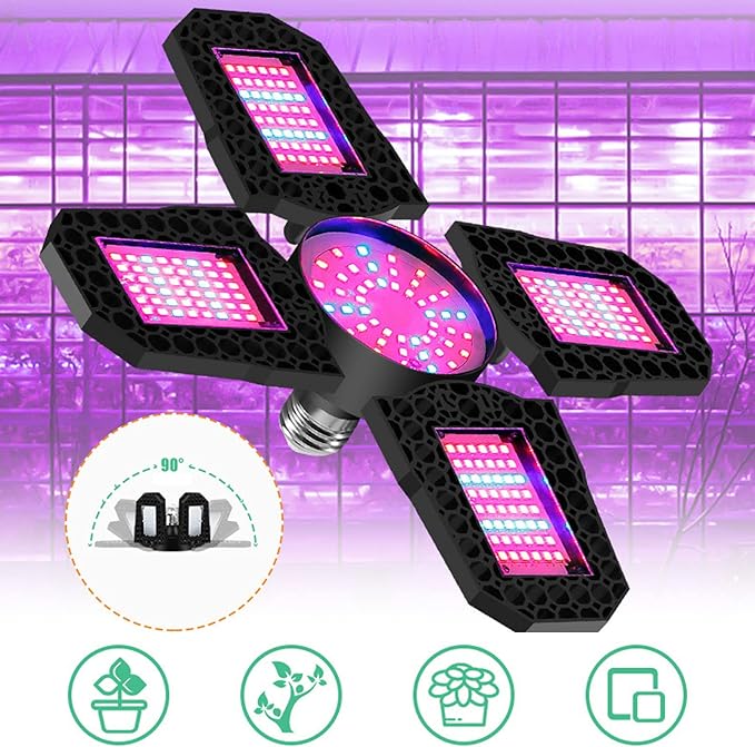 LED Grow Light 150W E27 Plant Grow Light Bulb for Indoor Plants Foldable Plant Growing Light for House Hydroponics with Red Blue Spectrum