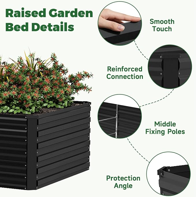 8x4x2 ft Outdoor Raised Garden Bed Large Metal Planter Raised Beds Planters for Outdoor Plants for Vegetables Flowers Herbs Fruits and Succulents.(4 Pcs)