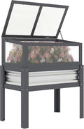 Outsunny Wooden Raised Garden Bed with Flip-Up Greenhouse Top Raised Garden Bed with Legs and Bed Liner Elevated Planter Box for Flowers Vegetables Herbs Gray