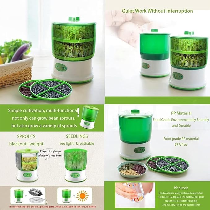 Bean Sprouts Machine Seed Sprout Maker with PTC Heating 360° Sprinkler Seed Sprouter Kit Large Capacity Seed Grow Cereal Tool Homemade