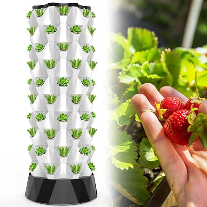 Hydroponics Growing kit 48/64/80Holes Vertical HydroponicTower Self-Watering Growing kitIndoor Planting Vegetable Garden Germination Kit with Water Pump Net Pots(6floors)