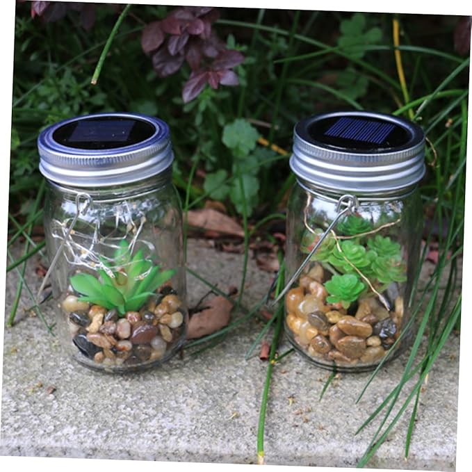 Happyyami Solar Lights Decorative Outdoor Hanging Plant Bottle Lamp Wide Mouth Jar Energy Efficient Led Lights