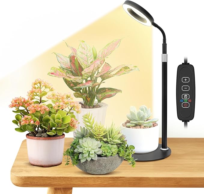 Desk Grow Lights for Indoor Plants Red Blue Full Spectrum Desktop LED Plant Growing Lamps Height Adjustable 13.7-24.2inch 3/9/12H Auto Timer10 Levels Dimmable Black Table Growth Light