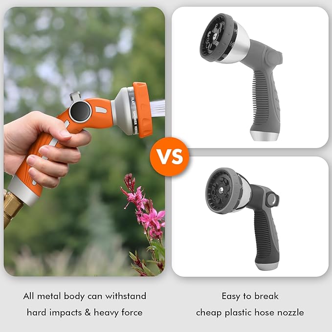 RESTMO Hose Nozzle Heavy Duty Metal Water Hose Sprayer for Garden 9 Spray Patterns | High Pressure | Thumb Flow Control | On/Off Valve Ideal for Lawn &amp Plant Watering Car &amp Pet Washing Or