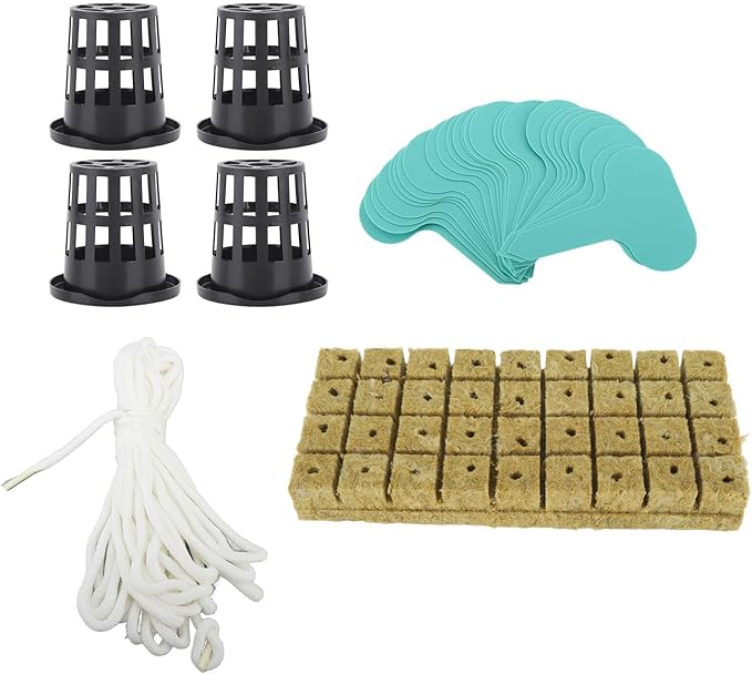 GIFTER 72-Piece Rockwool Cubes with Net Pots Kit Hydroponics Growing System Superior Water Absorption Soilless Cultivation for Home Gardening