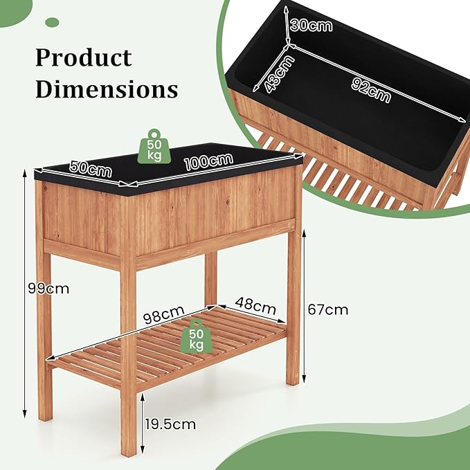 Giantex Raised Garden Bed Wood Planter Box with Plant Stand &amp Black Liner 40x20x39 Raised Bed for Indoor Outdoor Plants Vegetables Flower Herbs Fruit Gardening (2Reddish Brown)