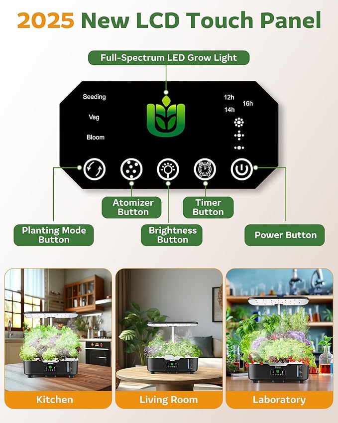 Misting Hydroponic Growing System Kit 15-Pods Indoor Smart Herb Garden Planter with LCD Touch Panel 6L Large Tank for Herb/Vegetables/Flowers/FruitsGardening Gifts for Women Men Beginners-Black