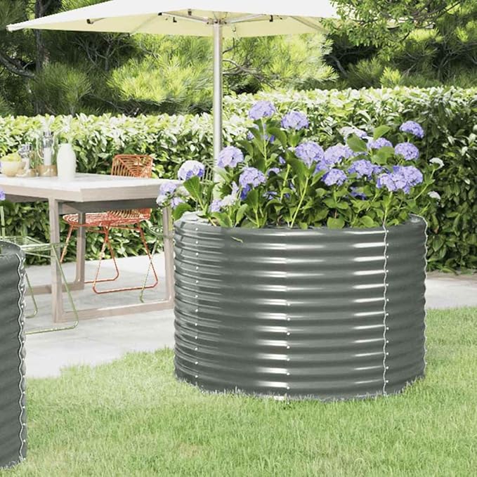 Garden Raised Bed Grey Powder-Coated Steel 39.4x39.4x26.8 in Square Outdoor Planter Box for Vegetables Herbs Flowers Durable