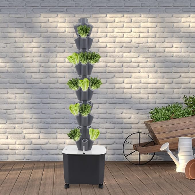 Hydroponics Growing System 50-Plants Indoor Hydroponic Tower with Pump System Vertical Garden Planter with Wheels Hydroponic Germination Kit for Fruits Vegetables Herbs