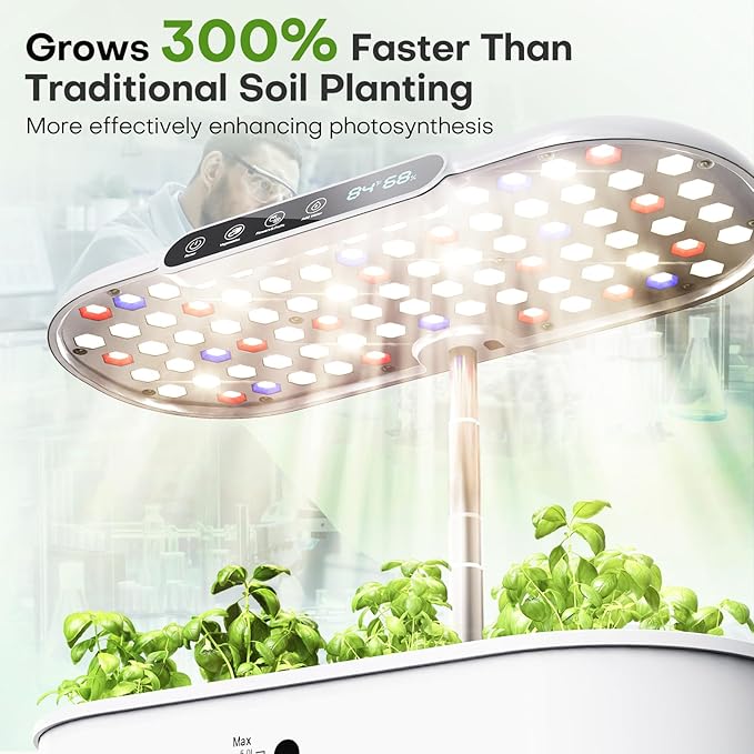 Ahopegarden Hydroponics Growing System with 12 Pods Indoor Garden Kit with LED Grow Light &amp LCD Temp Humidity Display Smart Quiet Pump Planter for Herbs Lettuce Vegetables Kitchen Garden Use