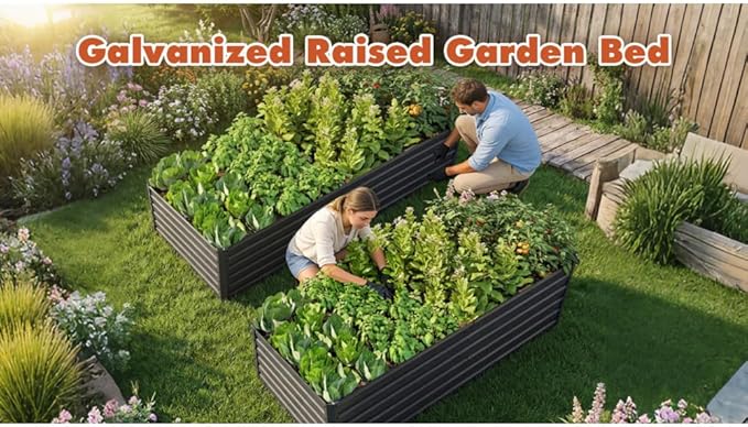 Galvanized Steel Raised Garden Bed 2 Pack 8x4x2 FT Large Metal Planter Boxes for Vegetables &amp Flowers Sturdy Easy Assembly Outdoor Garden Kit for Backyard Patio