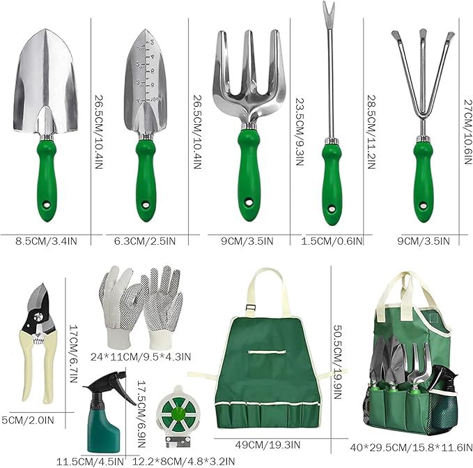 Gardening Tool Set 11-Piece Heavy Duty Stainless Steel Garden Tool Set with Handbag Gardening Hand Tools for Adults and Kids