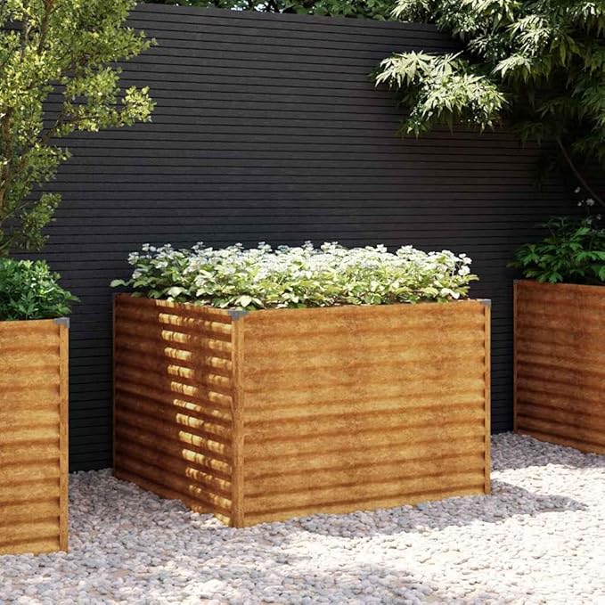 Garden Raised Bed 39.4x39.4x27.2 Corten Steel Weathering Planter for Outdoor Plants Durable Square Garden Bed for Vegetables and Flowers