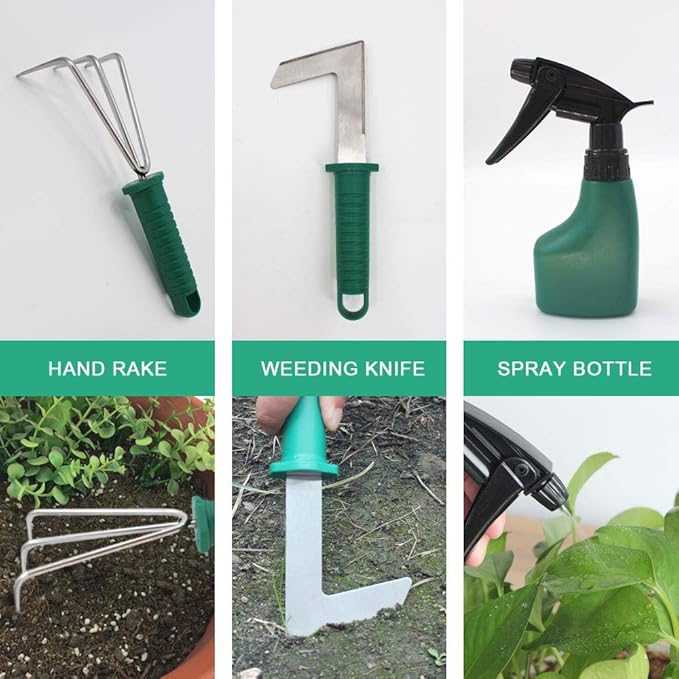 SONGWAY 11 Pieces Garden Tool Set - Garden Tool Kit with Storage Case Aluminum Gardening Set Gardening Gift for Women Men Green