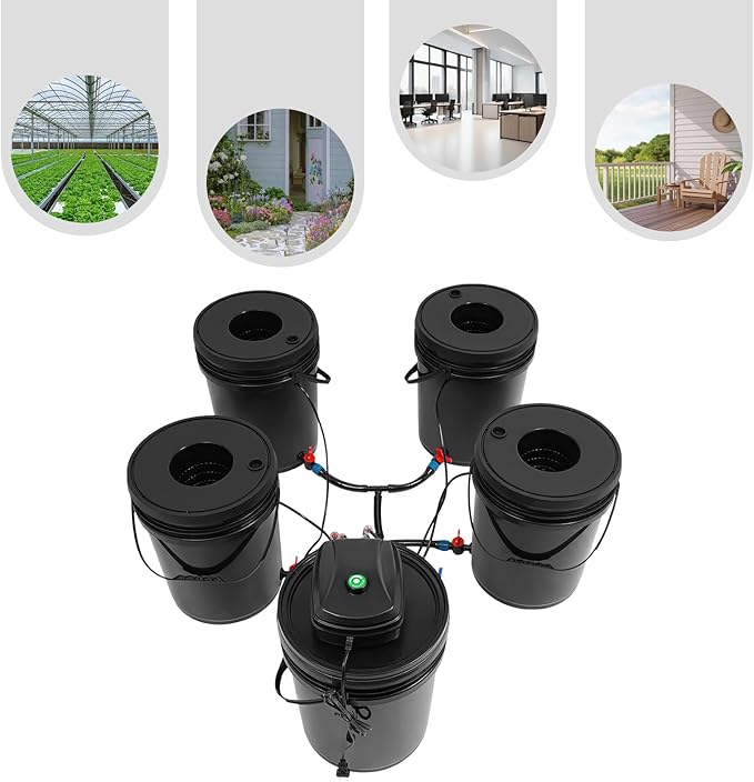 Hydroponics Growing System Kit Hydroponic Bucket System 5.28 Gallon Deep Water Culture Growing Kit with Pump Recirculating Drip Garden System with Air Stone for Indoor/Outdoor Vegetables