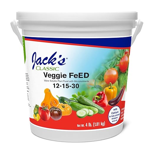 Jack's Classic 12-15-30 Veggie Feed Water-Soluble Fertilizer with Micronutrients 4lbs - Plant Growth and Abundant Fruit Set in Blooming Vegetable Plants