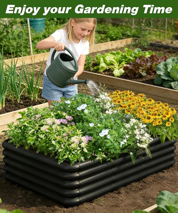 3x1.8x1ft Raised Garden Bed Kit for Outdoors Rustproof PP Raised Planter Box Large Garden Box Flower Bed with Press-Fit Assembly Gardening Containers for Vegetables Flowers Herbs Balck