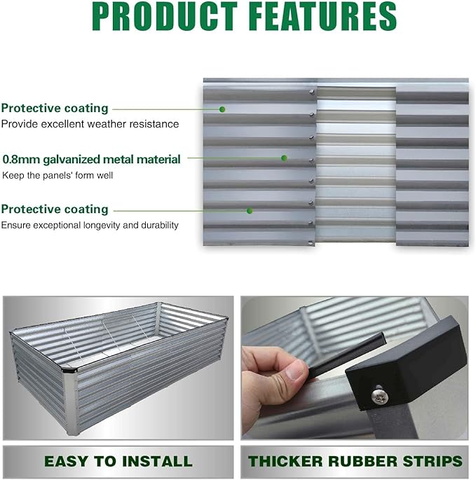 GrowHaus 8x4x2FT Galvanized Raised Garden Bed Planter Boxes Outdoor Large Metal Garden Beds for Planting Vegetables Flowers Herbs Rectangle Silver