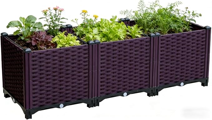 3-Pack Raised Garden Bed with Legs Elevated Plastic Planter Boxes with Drainage Holes Easy Assembly Outdoor Gardening Containers for Vegetables Herbs Flowers - Fit Patio Balcony Backyard