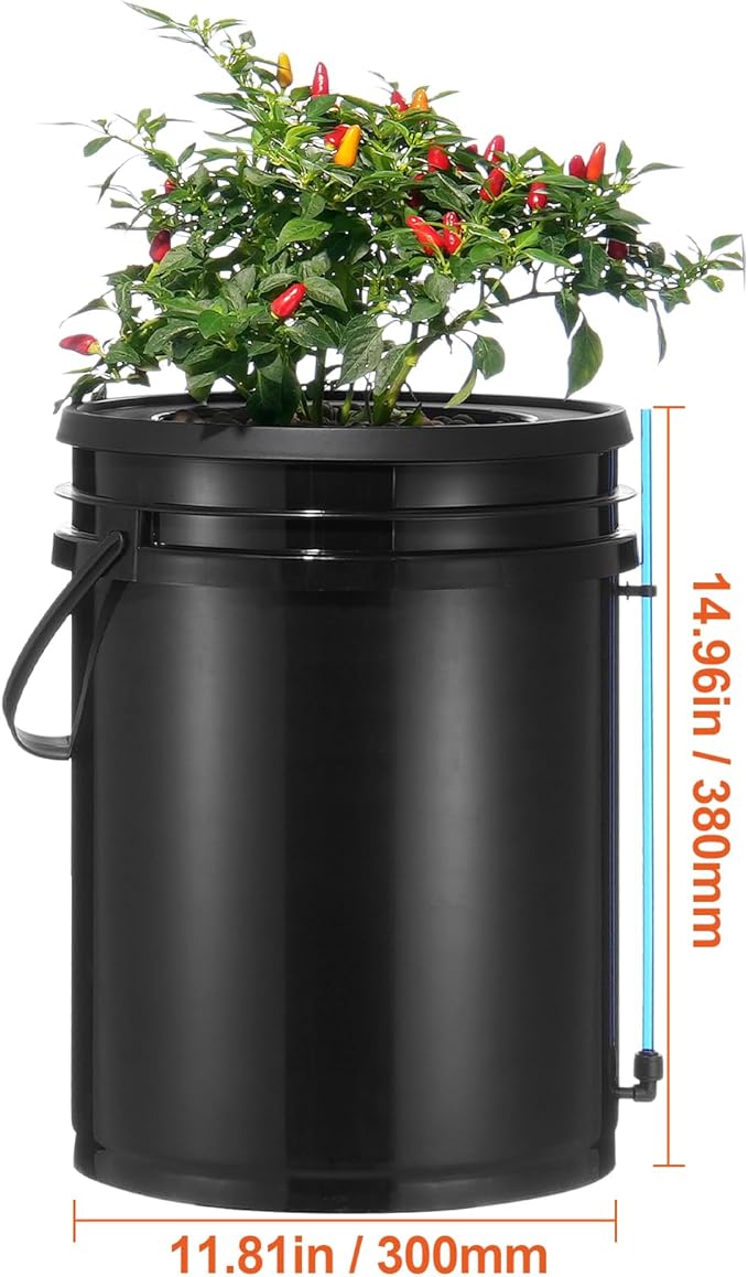 Happybuy DWC Hydroponics Grow System 5-Gallon Deep Water Culture with Top Drip Kit Air Pump Air Stone Water Level Device for Leafy Vegetables (1 Bucket)