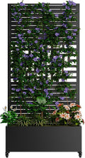 Metal Raise Garden Bed with Trellis Outdoor Indoor 73'' Tall Planter Box with Wheels Large Planter with Drainage Holes &amp Lockable Casters for Climbing Plants Vegetables Vines (Rectangle D)