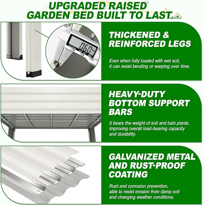 Galvanized Raised Garden Bed with Legs 2 Pack 48x24x32in Elevated Raised Garden Bed Outdoor with Drainage Holes Planter Boxes for Gardening Vegetable Flower Fruit in Backyard Patio Balcony (White)