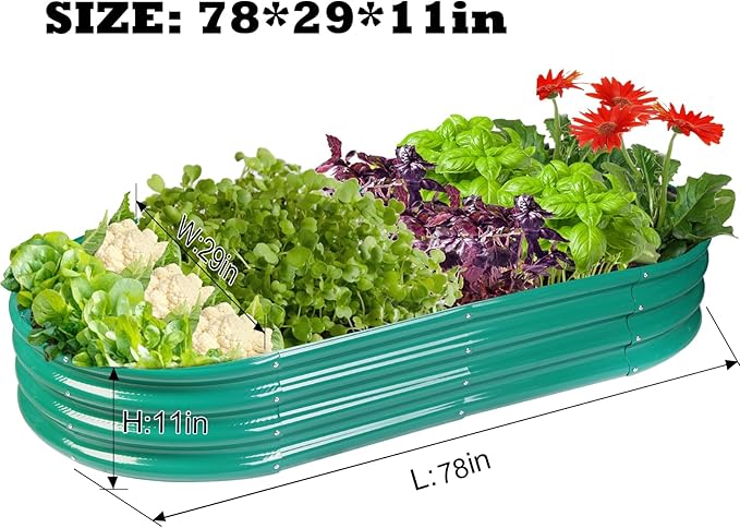 Raised Garden Bed GRS Certified Galvanized Planter Box Outdoor 6.5ft Oval Rot-Resistant Metal Garden Bed Planter Recycled Eco-Friendly Material Planter for Vegetables Flowers Herbs (Green)