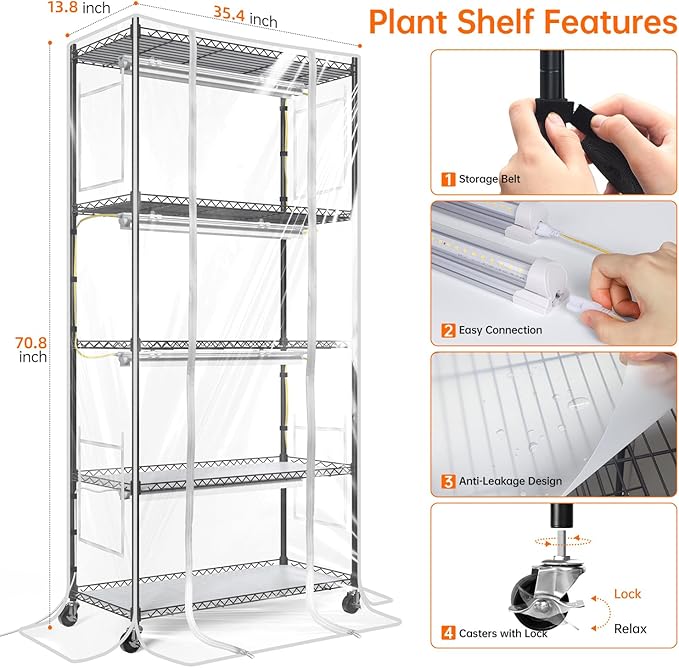 Bstrip Indoor Greenhouse with Grow Light Mini Green House with 4 Pack T8 Full Spectrum Plant Lights with Timer Indoor Greenhouse Cabinet for Indoor Plant Seed Starting Seed Tray 29.5x13.8x59