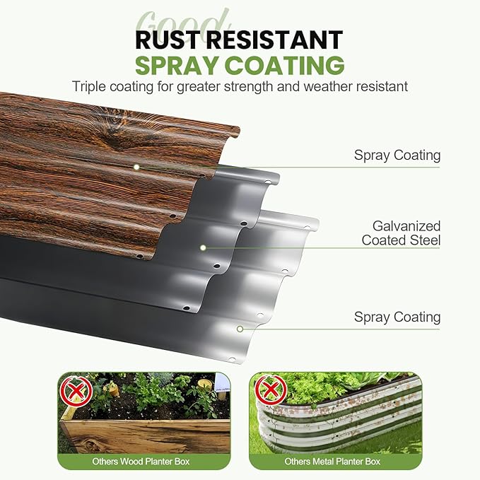 G GOOD GAIN Raised Garden Beds - 8x2x1ft Galvanized Planter Boxes Kit with Protective Tape &amp Gloves &amp Tools | Oval Metal Outdoor Raised Bed for Gardening Vegetables Fruits Flowers Herbs Gr