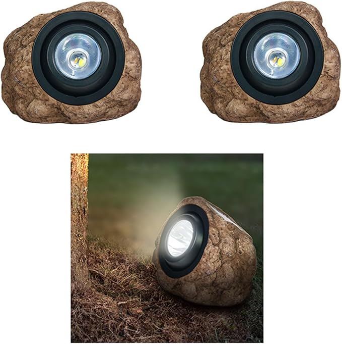 Solar Garden Rock Lights Outdoor - 2 Pack IP65 LED Waterproof Solar Spotlight Solar Powered Landscape Lights Decorative Garden Stone Lights for Pathway Walkway Yard PatioBrown