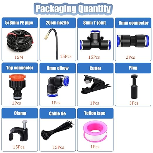 49FT Drip Irrigation Kits Garden Irrigation System360-degree Bending Dropper atomizing Copper Nozzle Quick ConnectorGarden Plant Lawn Courtyard Watering System