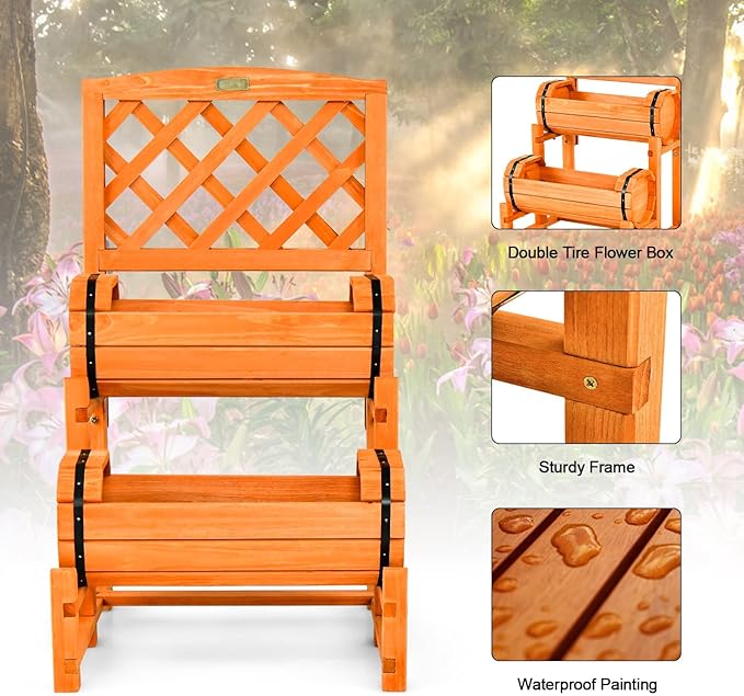 HAPPYGRILL Raised Garden Bed 2-Tier Planter with Trellis &amp 2 Planter Boxes for Climbing Plants Flower Herb Growing Indoor &amp Outdoor Planter Raised Bed for Yard Patio