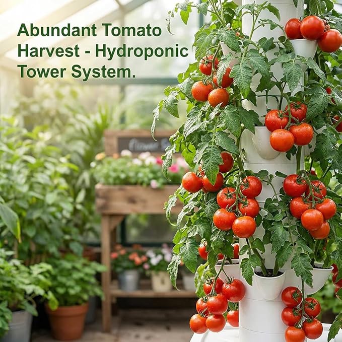 Vertical Hydroponic Tower Garden Growing System - Indoor Planter Kit with 30 Pods Aeroponic-Style Tower for Herbs Vegetables Lettuce &amp Strawberries Home Countertop Grow System Gray