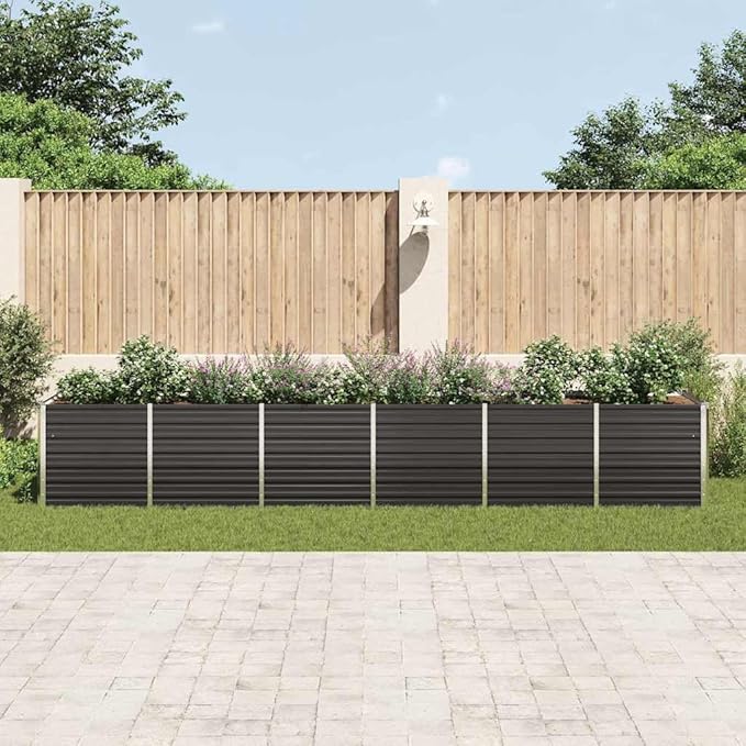 Garden Raised Bed Galvanized Steel Metal Box for Outdoor Gardening Large Flower Plant Trough Planter Anthracite 189x31.5x30.3