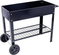 Products Elevated Mobile Raised Ergonomic Metal Planter Garden Bed for Backyard Patio w/Wheels Lower Shelf Black