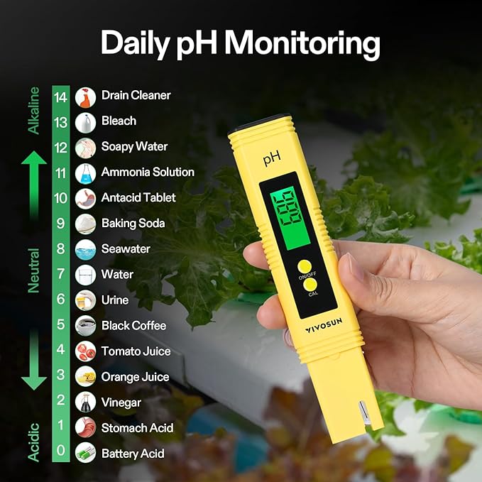 VIVOSUN DWC Hydroponic Growing System 5-Gallon Deep Water Culture with Digital pH and TDS Meter Kits 0.01pH High Accuracy Pen Type pH Meter ± 2% Readout Accuracy 3-in-1 TDS EC for Hydroponics Pool