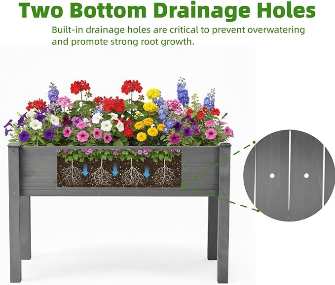 48x24x30In Raised Garden Bed with Legs – Wooden Planter Box with Bed Liner for Outdoor Flowers Vegetable Herb FruitErgonomic HeightPet &amp Animal Proof Plant stand for Backyard Patio Balcony Grey