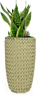 Generic 10.6 Self Watering Wicker Planter Garden Decoration Pot Beige Round