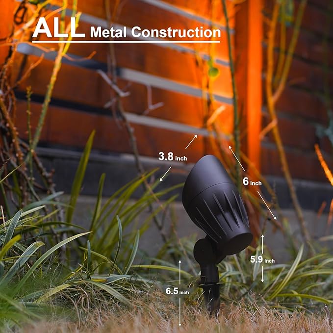 GOODSMANN Low Voltage Landscape Flood Lights 5W LED 8PK Outdoor Spotlight 2700K Warm White Replaceable LED Bulbs Outside Hardwired Lighting with Metal Stake Cable Connector Replaceable