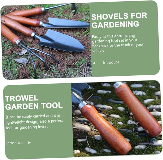 Housoutil 4pcs Gardening Tool Set with Mini Plant Trowel Narrow Shovel Hand Rake and Dual-use Hoe for Flower Pots and Vegetable Garden Sturdy Metal Construction for Home and Outdoor
